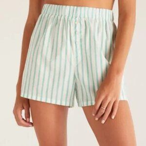 NWT Z Supply Darya Striped Boyfriend Boxer Shorts in Green Juice, XS